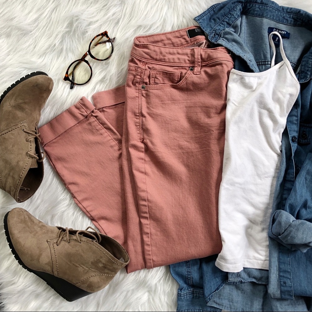 Rose pink cuffed cropped jeans